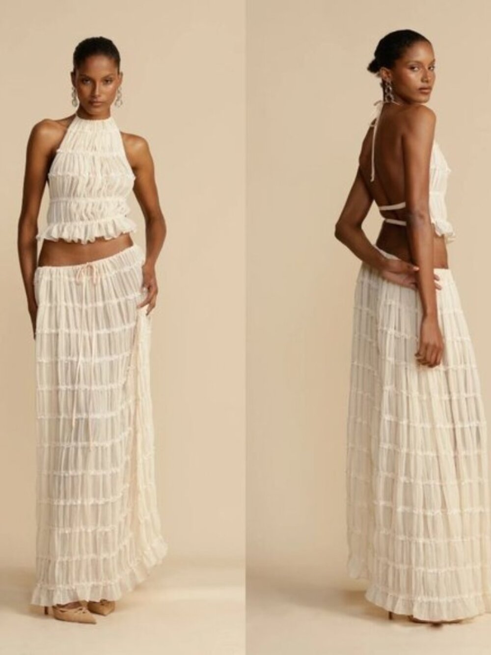 Arcina Ori Juliette Halter Top & Skirt Set in Cream Size Small